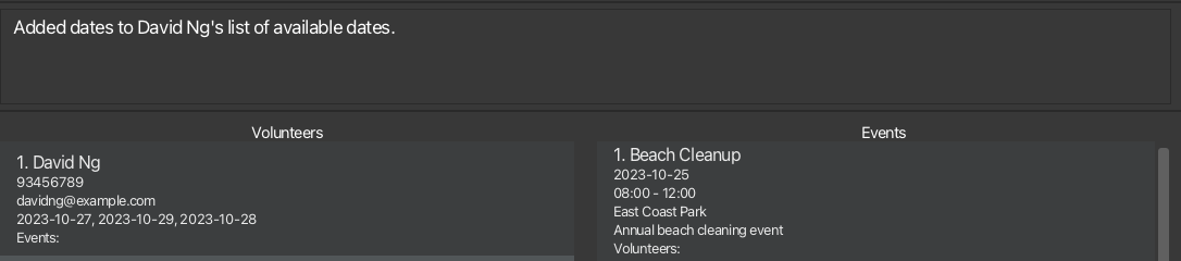 Dates added to volunteer