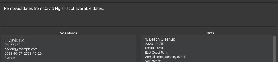 Dates removed from volunteer